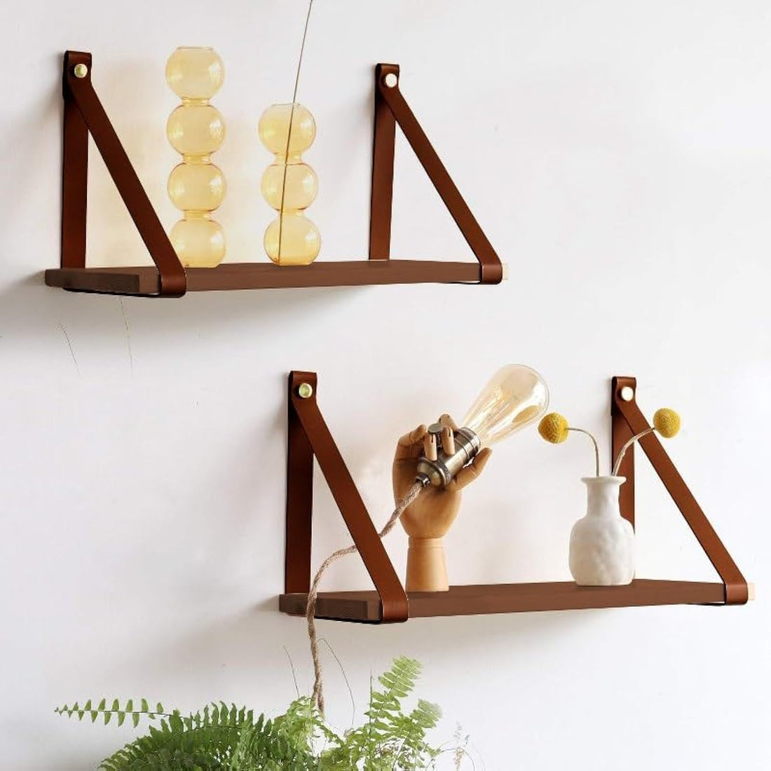 Home Gallery PU Brown Leather Strap Wall Floating Shelf 45X20 Brown