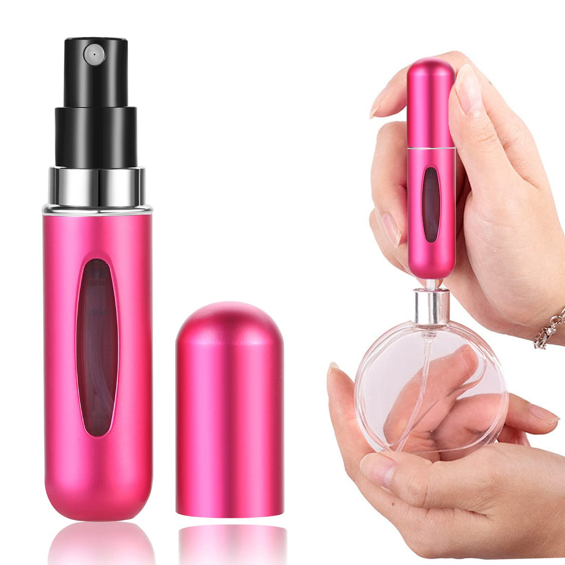 Wendergo Refillable Perfume Atomiser 5ML Mini Spray Bottle Portable Travel Bottle for Handbag Purse Pocket Luggage (Rosered)