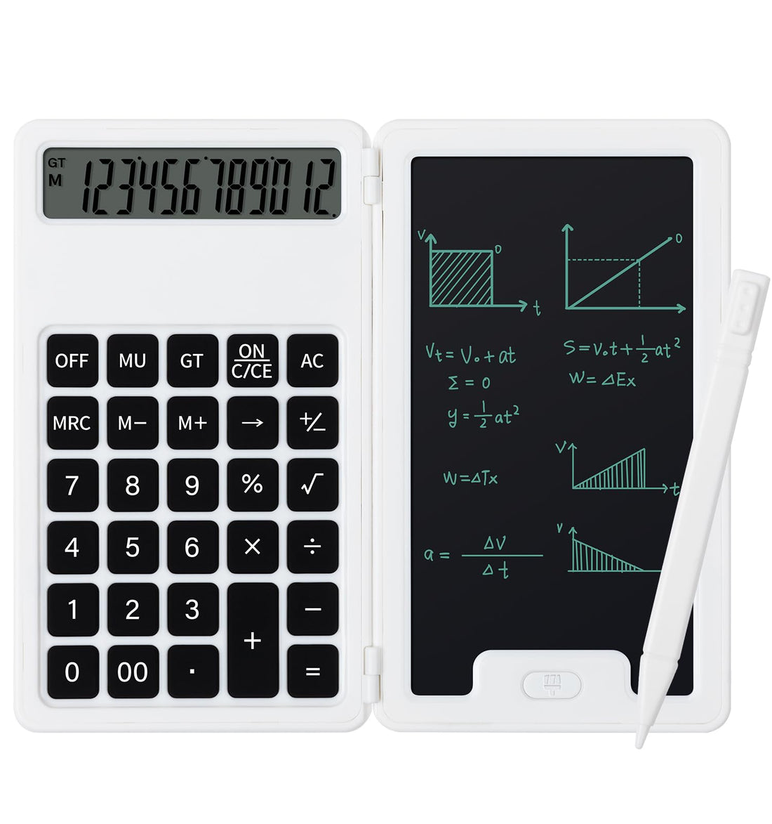 Desk Portable Basic Calculator with Notepad and Stylus, 12 Digit Large Display Multi-Function for Office, School, Home & Basic Financial (White)