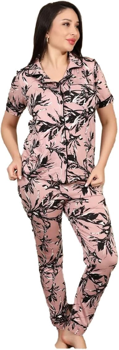 Women Girls Summer Pajamas Button Text Sleeve Code-pj3111