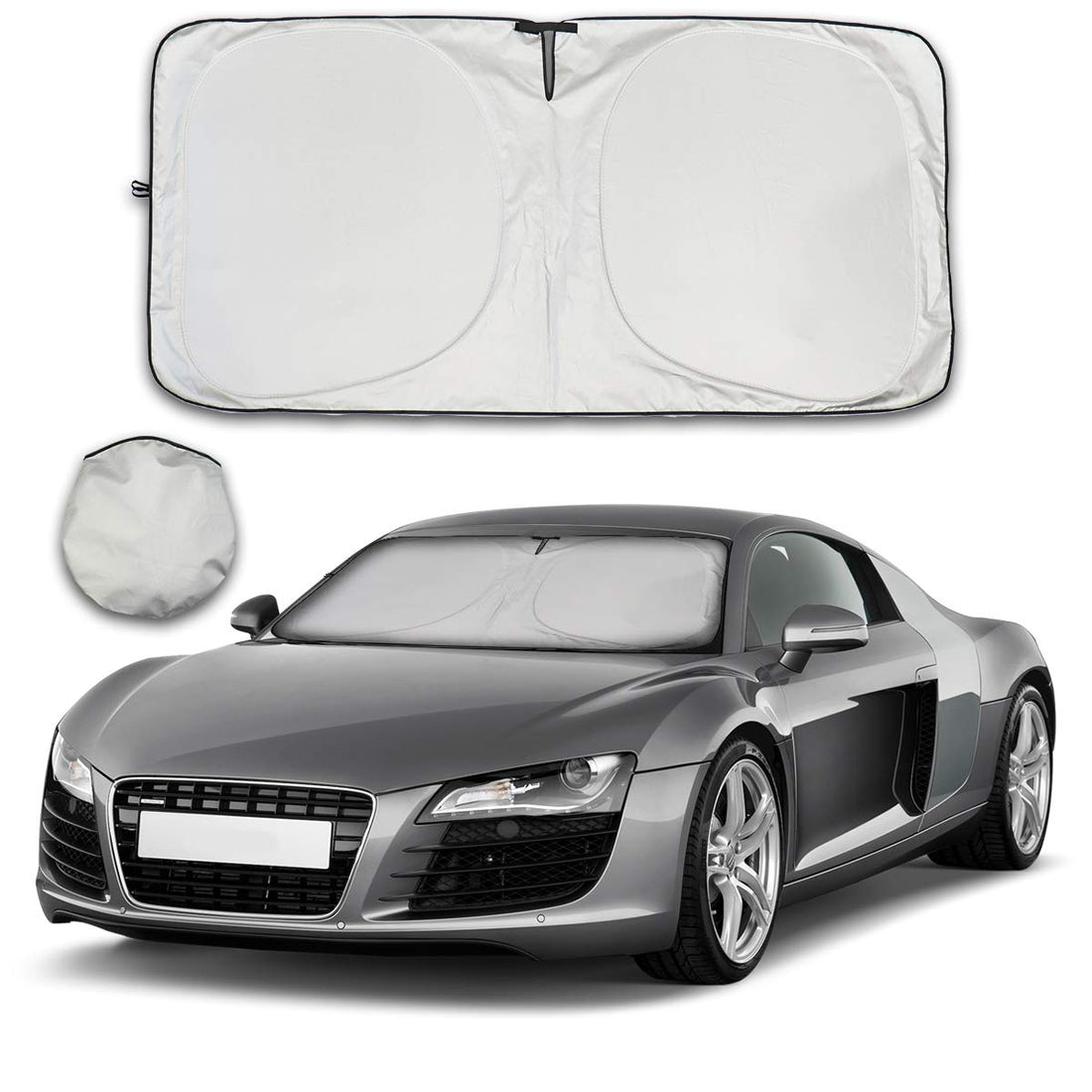 car front windshield sun shade 5-layer oxford fabric standard size 59"x29.5" fit most windshield car reflective heat shield blocks 99% uv rays protector 1-piece foldable sun visor & carry bag
