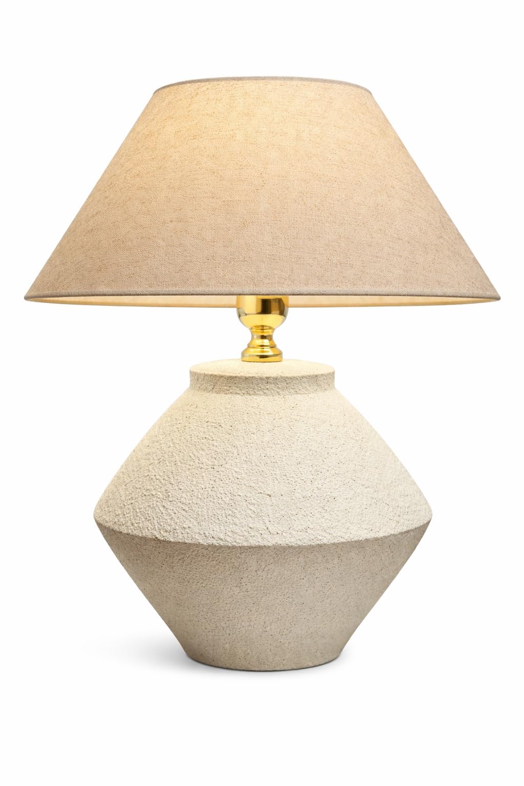 Calda Aura Handcrafted Pottery Table Lamp – 100% Natural Clay Base with Premium Fabric Shade, Artistic Stone Texture Bedside Lamp for Living Room, Bedroom & Luxury Office Decor