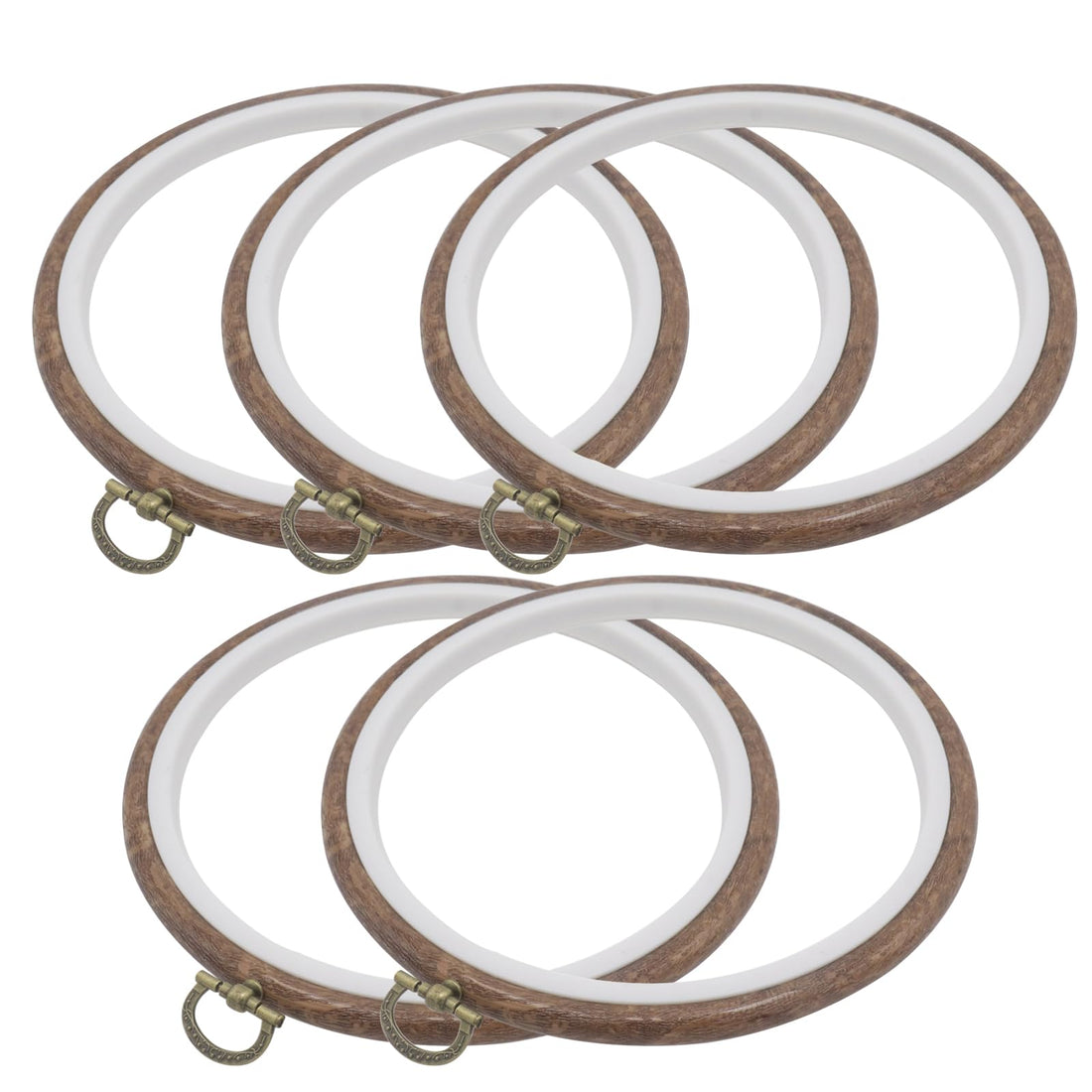 Joyangy 5 Pcs 6 Inch Embroidery Hoops, Round Imitated Wood Cross Stitch Hoop Rings for Art Craft Sewing, Circle Display Frame Kits for Embroidery Handy DIY Ornaments Decoration