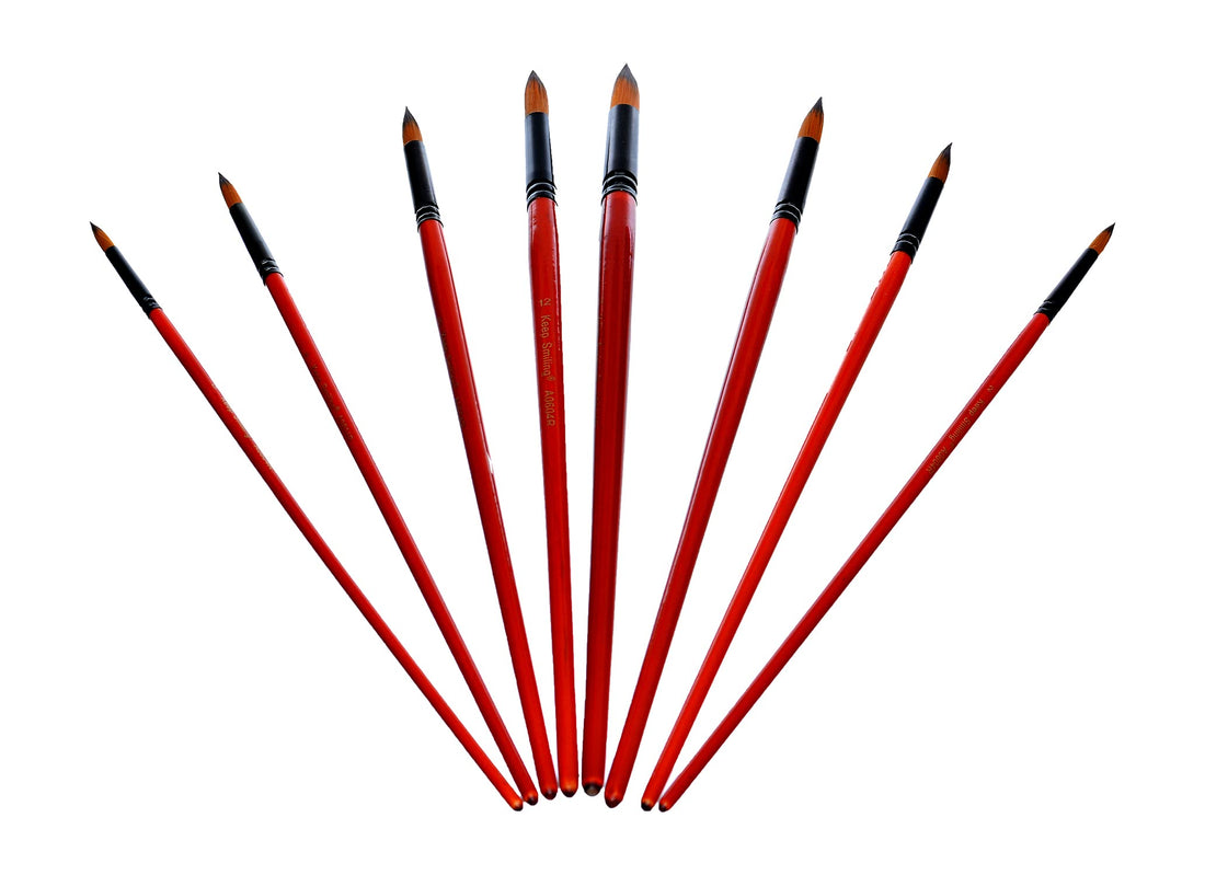 Keep smiling round-pointed tip paint brushes set of 8 different shapes multi functional for gouache, watercolor, oil and acrylic painting - black/red