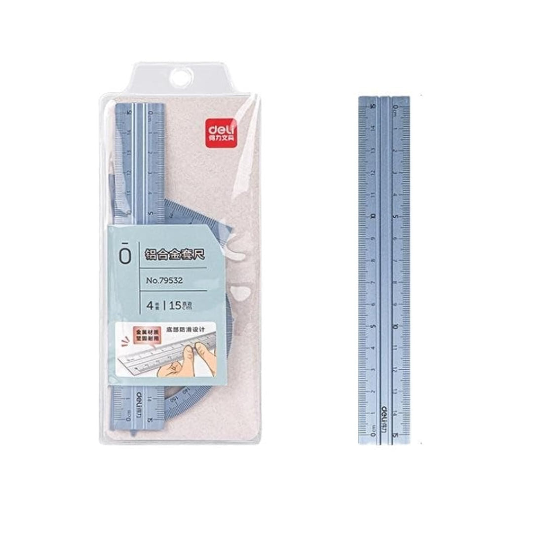 Deli 79532 Drafting 7-Piece Set, 15 cm Size, Blue