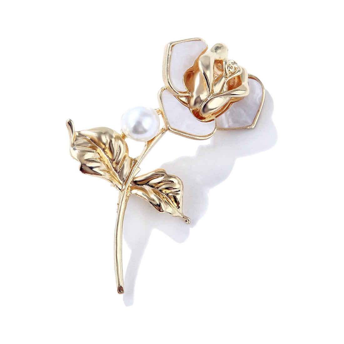 ROFARSO Rose Flower Brooch Pin with Faux Pearl for Women Pink White Enamel Accessory for Wedding Party Gifts, Alloy Steel, pearl