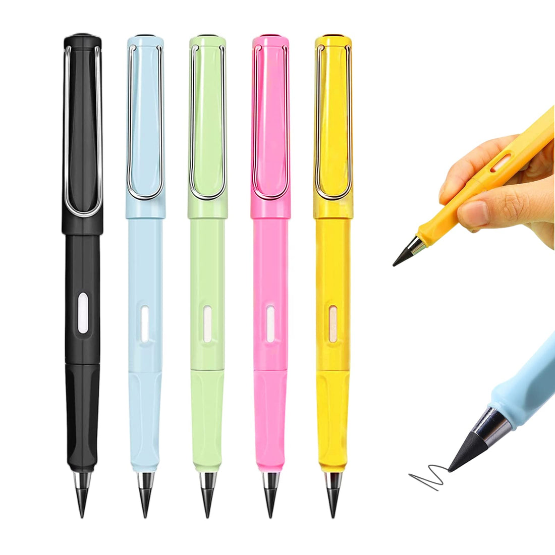 Infinite Pencil 5 Pieces Inkless Pen Eternal Pencil Kids Adults Home Office School Supplies Forever Portable Erasable Reusable