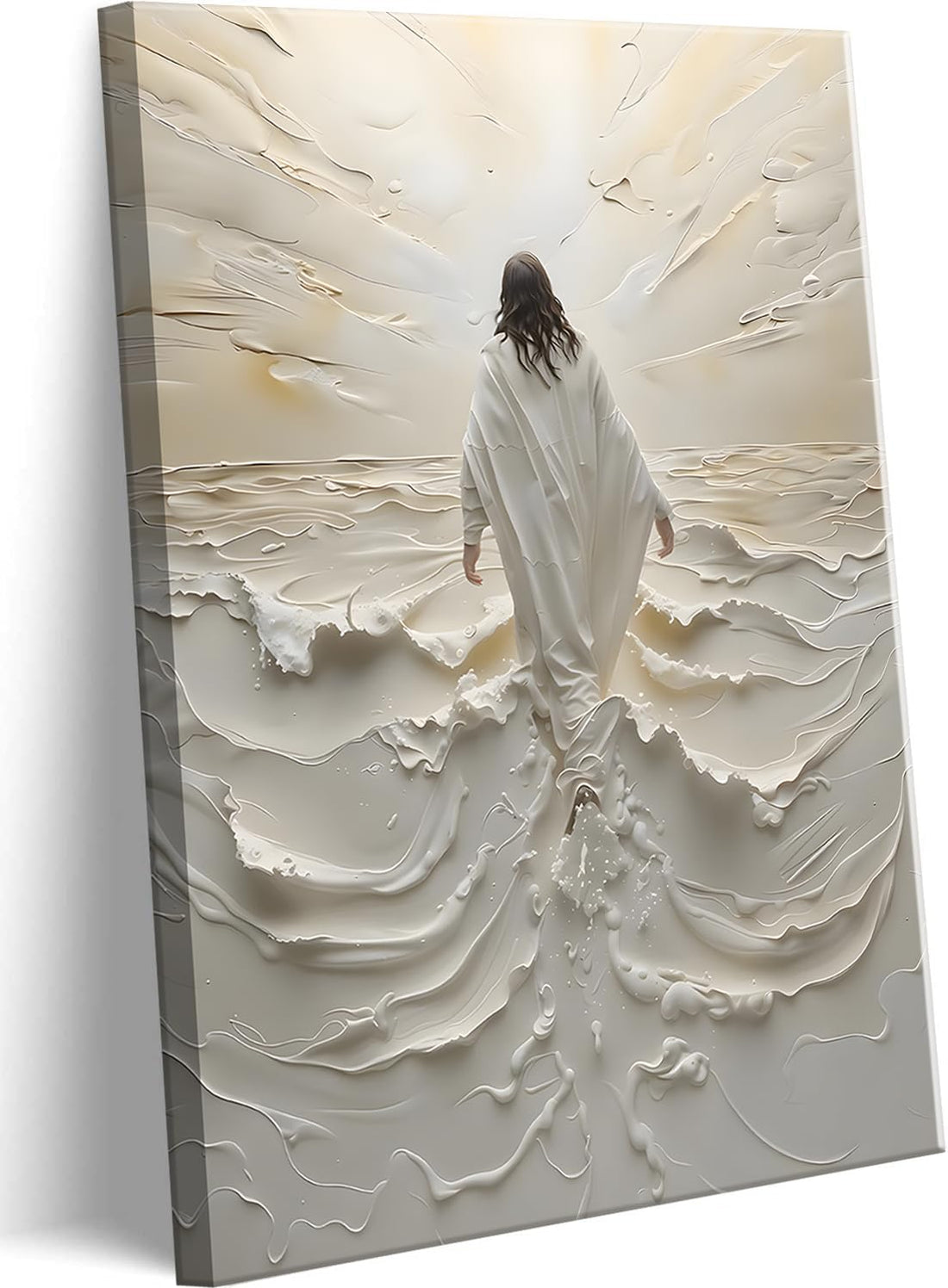 Abstract Jesus Walking on Water Canvas Wall Art Christian Spiritual Wall Decor Pictures Divine Light Modern Religious Posters Prints for Living Room Bedroom Church Decoration 12x16in