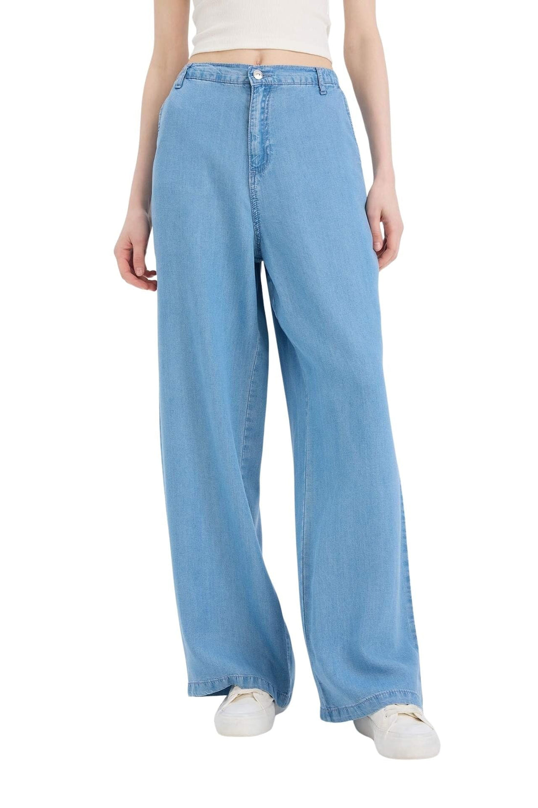 DeFacto Woman Special Collection Wide Leg Denim Trousers,Light Indigo 38