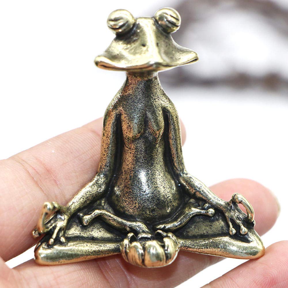 BIPL Statue Decorative Sculptures Retro Brass Meditation Zen Buddhism Frog Statue Small Ornament Copper Animal Sculpture Frankincense Burner Home Desk Decoration Tea Pet