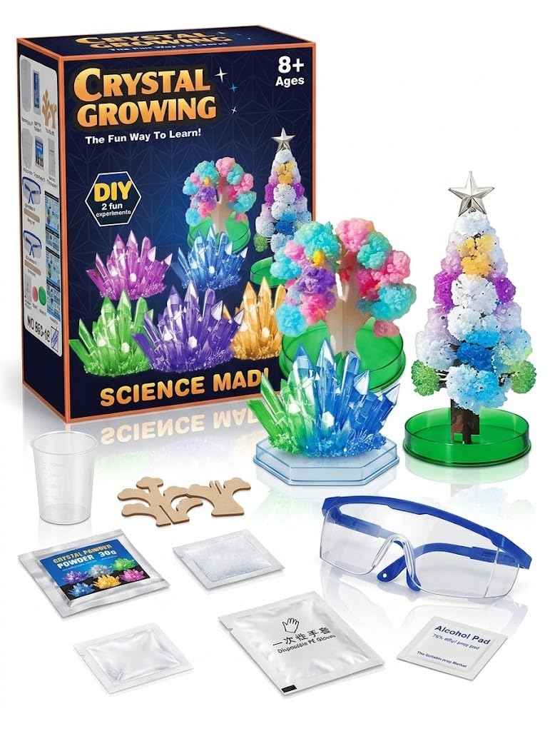 Crystal Growing Kit for Kids - 2-in-1 DIY STEM Science Lab - Grow Your Own Magic Crystal Trees and Vibrant Clusters - Educational Science Toy for Boys & Girls Ages 8+