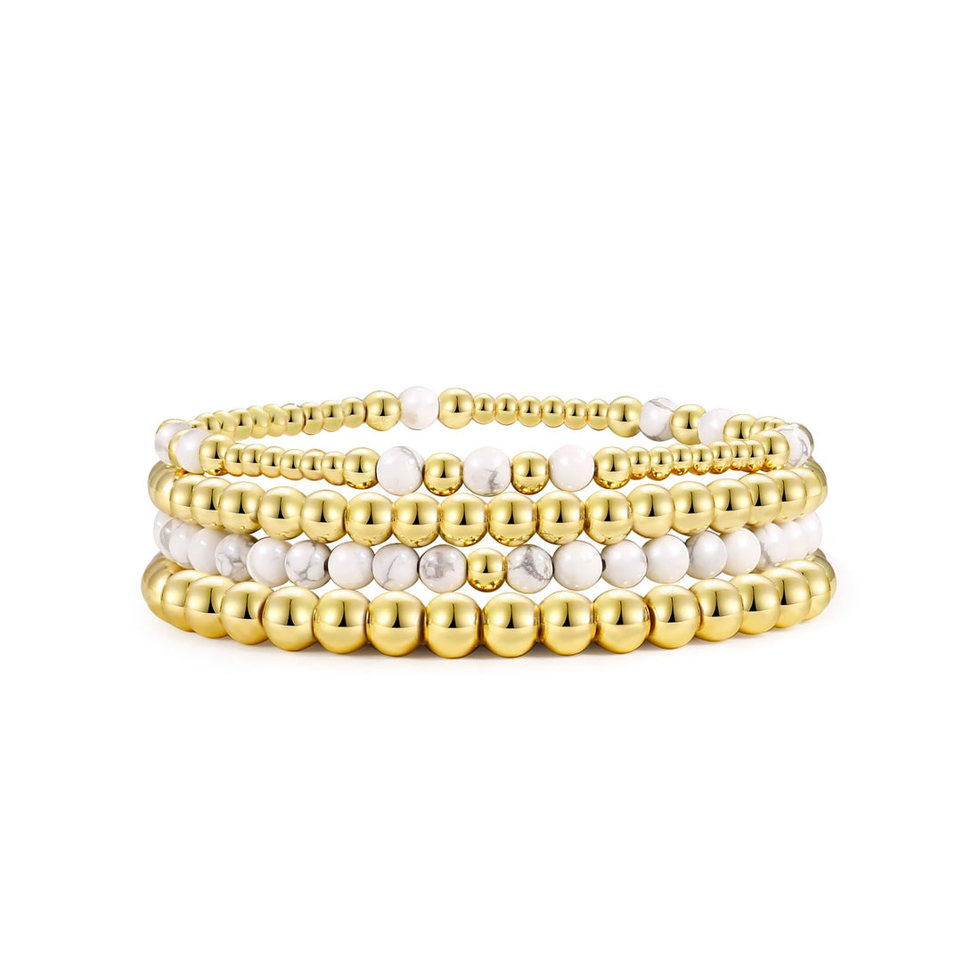 Elegance 11 designs Gold Beaded Bracelets For Women Natural Stone Stretch 14k Gold Plated Bead Ball Bracelet Stack Set Layered Bracelets For Women Minimalist Jewelry Gifts
