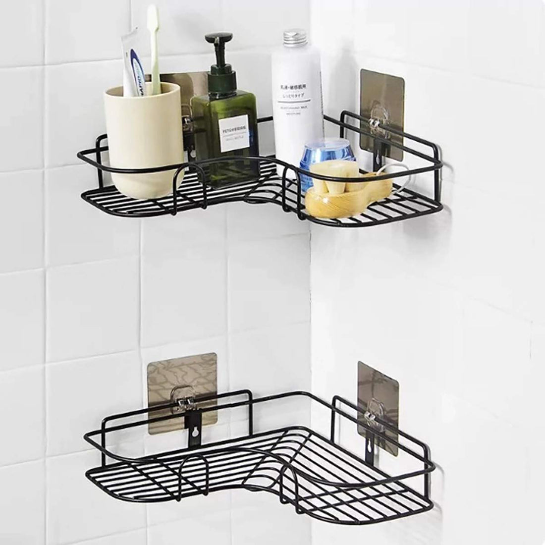 Vdomus 1-Pack Black Minimalist L-Shape Corner Shelf, Bathroom Storage Rack, Steel Bathroom Corner Shelf Organizer, 15 cm x 30 cm x 30 cm, Wall Mount, Waterproof, Durable