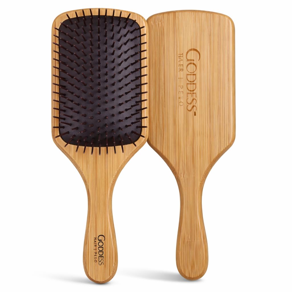 Luxury Bamboo Hair Brush – Natural Wooden Brush for Women, Bamboo Handle with Bristles Paddle Hairbrush for Massaging Scalp – Detangling Brush for Dry/Curly/Thick/Thin/Straight Hair