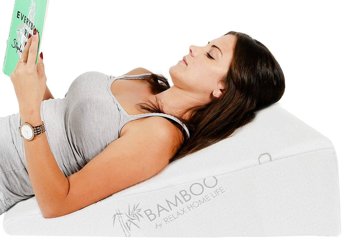 7.5 Inch Bed Wedge Pillow for Acid Reflux, 1.5 Inch Memory Foam Top with Bamboo Cover, 25"W x 26"L x 7.5"H, White