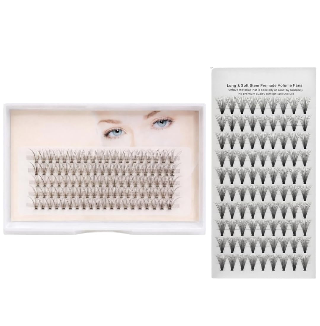 Individual Eyelash Extensions One by One Set LC 123 Classic Single Lashes & 14D 9mm Premade Volume Fans, Soft Lightweight Natural to Fuller Look Lash Extensions for Salon and Home Use