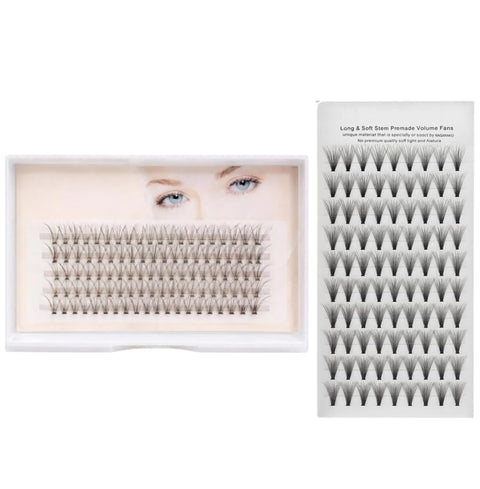 Individual Eyelash Extensions One by One Set LC 123 Classic Single Lashes & 14D 9mm Premade Volume Fans, Soft Lightweight Natural to Fuller Look Lash Extensions for Salon and Home Use