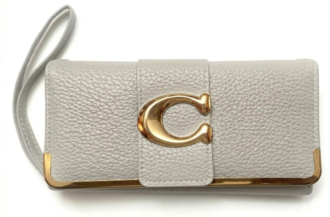 Women Handbag Soiree Casual Leather Fashion Design Long Wallet for Money and Mobile with Shiny Gold Accessory - Perfect for Gifts and Occasions (Grey)