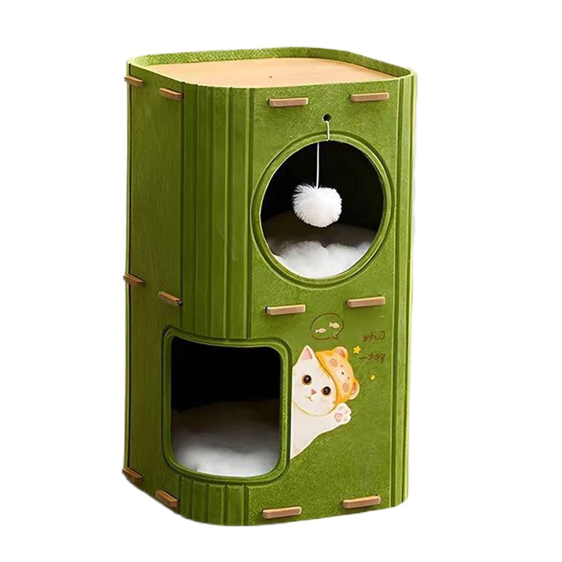 2-Tier Cat Tree Tower with Scratching Post & Condo - Green, 14.6x14.6x23.6in, Durable Felt Cat Climbing Furniture for Indoor Kittens & Multi-Cat Homes（Bring Two cat Blanket）
