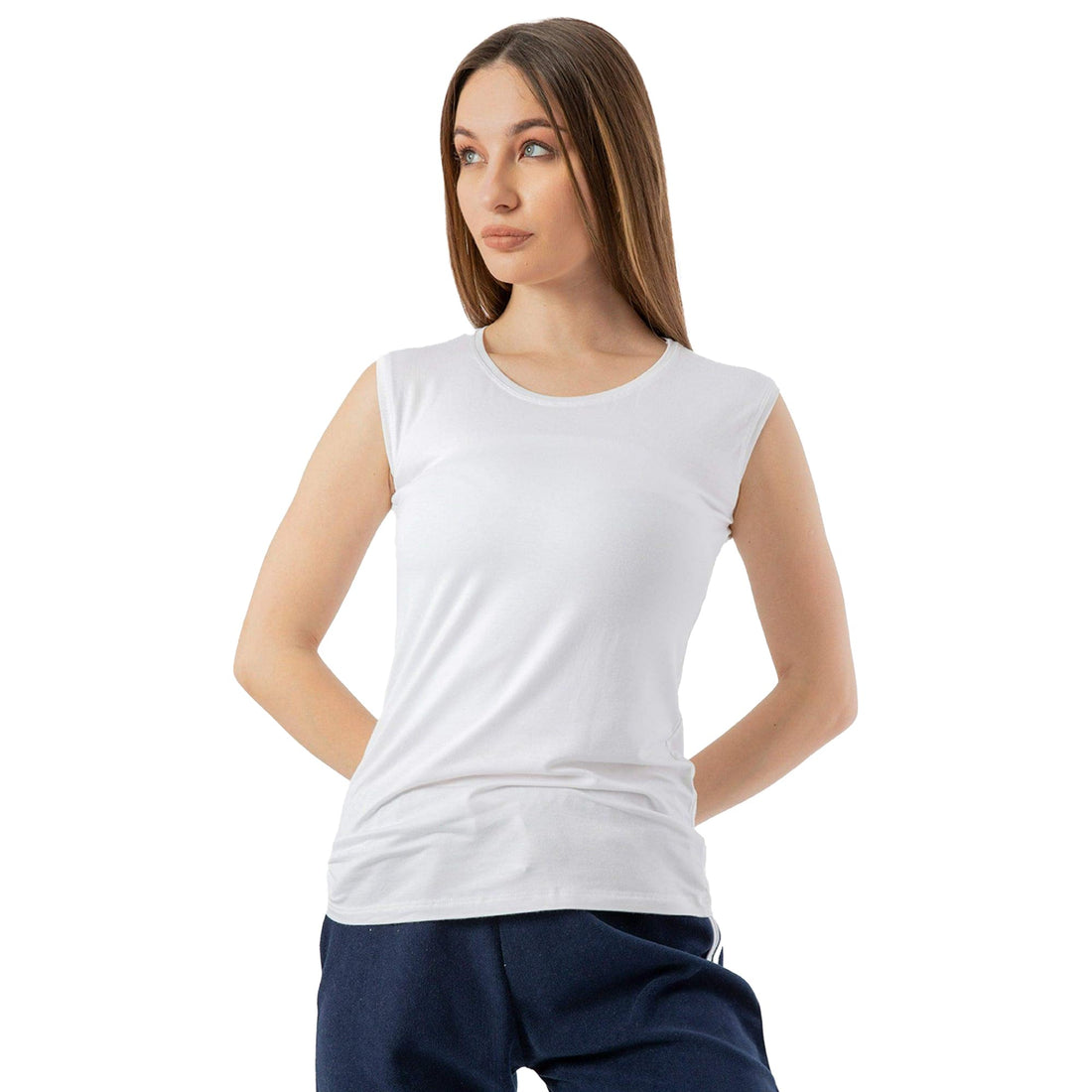 Cottovega Plain Neck Sleeveless Undershirt - White