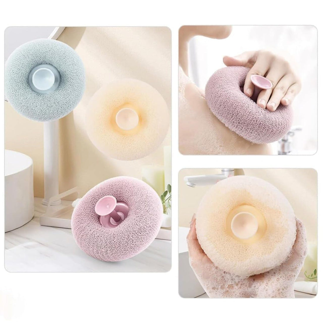 Bath Sponge Cleaning Brush Super Soft Exfoliating Bath Sponge Cleaning Brush, Massage Bath Sponge Ball with Suction Cup for Women Men (Multicolour)