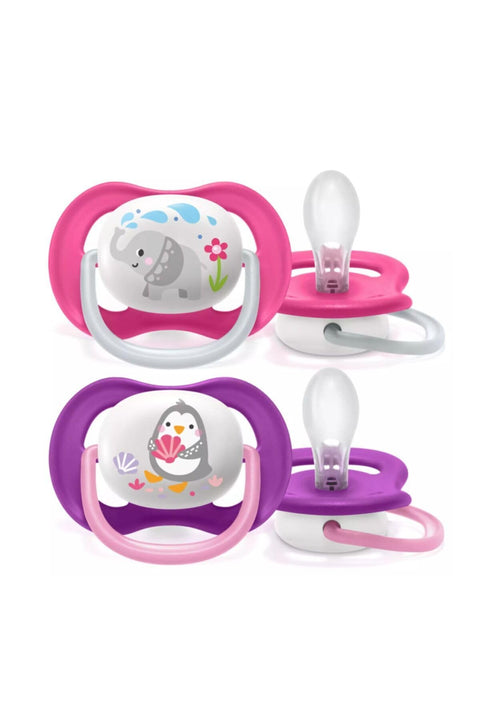Philips Avent Ultra Air Pacifier Orthodontic & BPA, with Extra Ventilation Holes 6-18 Months Pack of 2 Pink Color with Sterlizier and Carrying Case
