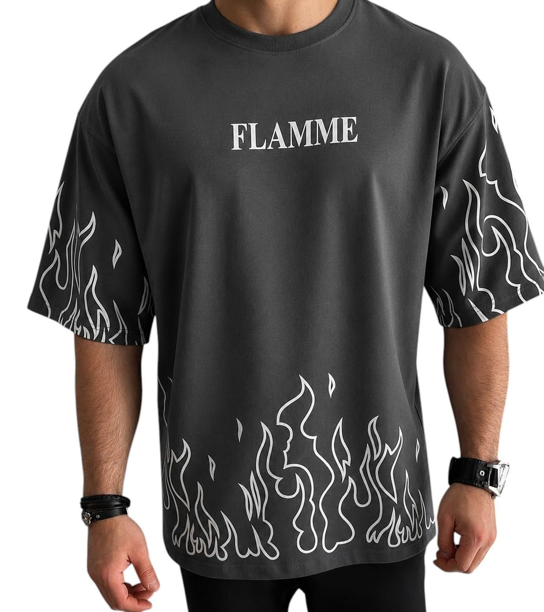 Miza Men's Casual T-shirt Milton Stretch Printed Flame Round Neck T-Shirt for Everyday Use