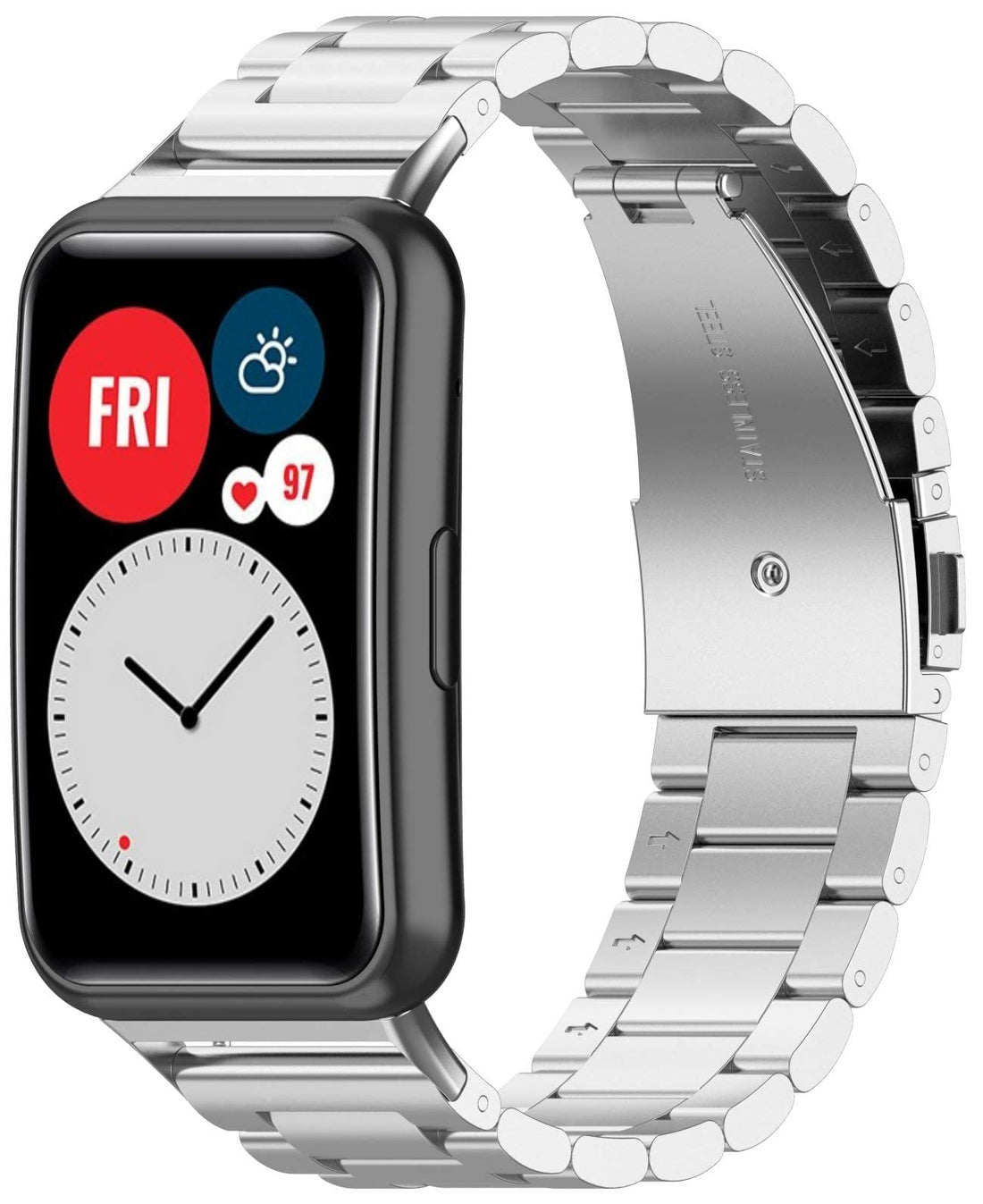 Watch Strap Compatible for HUAWEI Watch Fit, Replacement Metal Smart Watch Strap Quick Release Stainless Steel Watch Band Wristband Compatible for HUAWEI Watch Fit (Silver)
