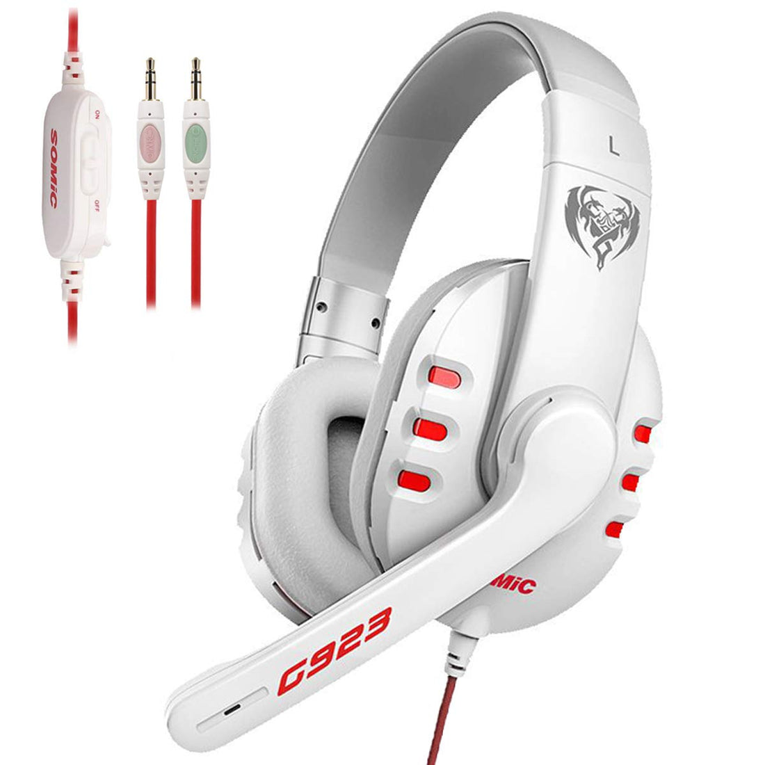 SOMIC G923 3,5 mm Stereo-Gaming-Headset, Over-Ear-Kopfhörer mit Mikrofon, Lautstärkeregler für PC, Laptop, Handy, PS4, Xbox One (weiß)