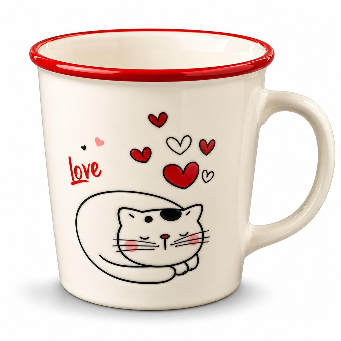 Ceramic Mug 300ml Love Cat Design | Love Cats Porcelain Mug | Coffee Tea Cup Premium Quality | Gift Idea (Shape 1)