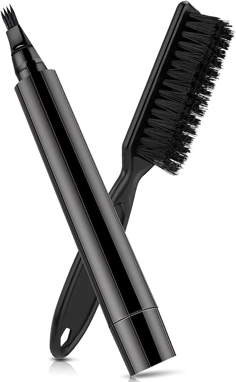 Beard Filler Pen for Men, Waterproof and Sweatproof Beard Filler Pen with 4 Heads Moustache and Beard Brush, Cover Gaps and Stains, Natural Hair Shaping, Durable Personal Care Tool Black