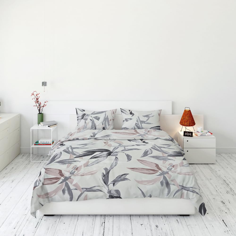 Bed N Home Leaves Printed Duvet Cover Set, 220 cm × 240 cm Size, Beige