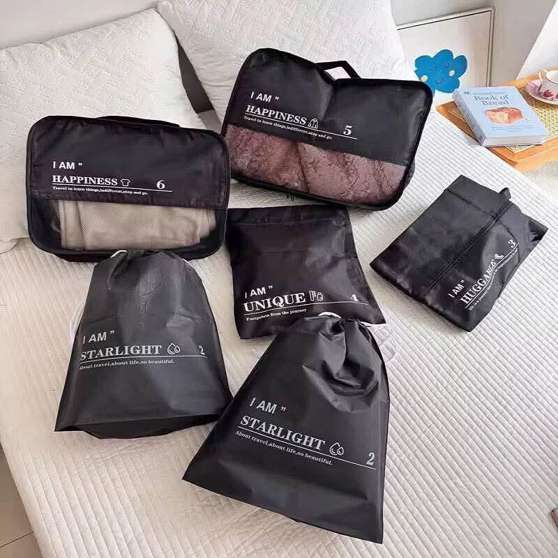 Travel Luggage Organizers Set of 6, Clothes and Shoes Organizer Bags, Black and Grey, Waterproof with Mesh Compartments Dollar for Home Items