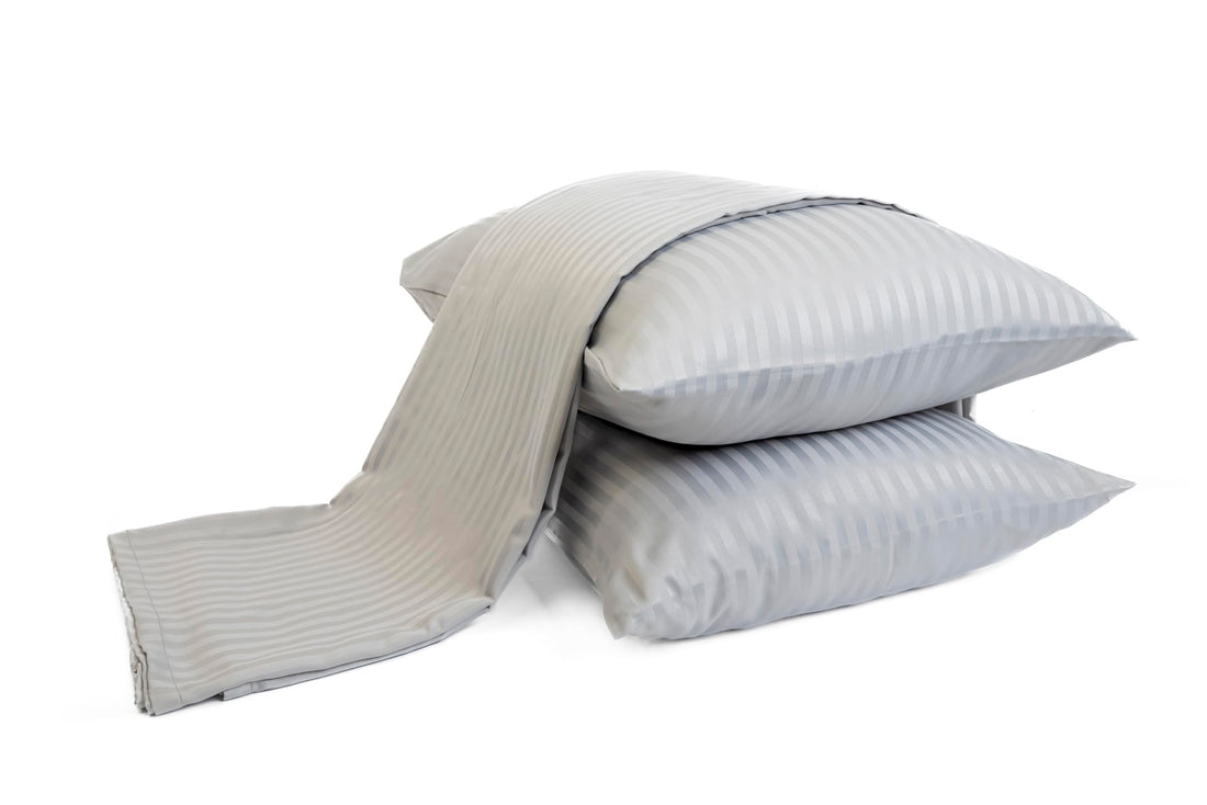 Striped Flat Sheet Set - Fine Quality Hotels and Home Décor - 1 Flat Sheet 240cm * 240cm + 2 Pillow Cases 50cm * 70cm - Matresses Up to 30cm - Brushed Cotton - Grey
