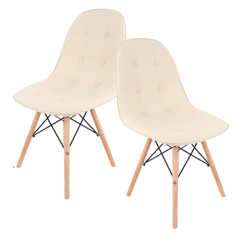 GAON. Set of 2 Eames Modern Chairs with Buttons | Dining Room, Office Chairs in Beige