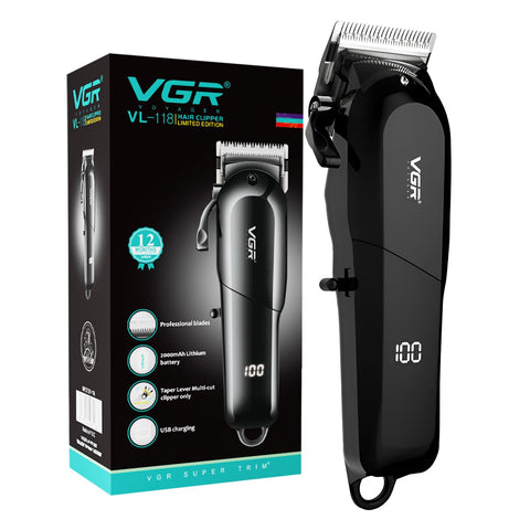 VGR V-118 Professional Corded & Cordless Hair Clipper with LED Display 6 Length Settings | 200 min Runtime (Black)