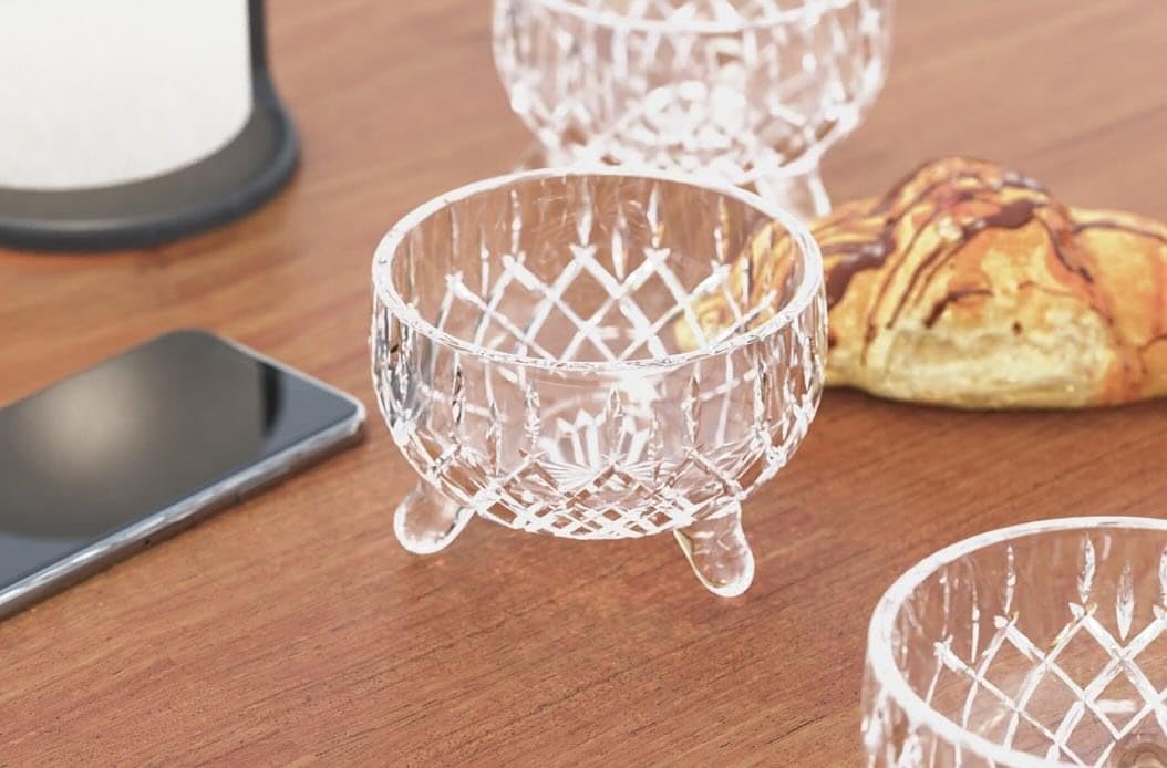 Kandil 6-Piece Moroccan Glass Bowl Set (8 cm, Clear, Fruit Pattern, 200 ml, Dishwasher & Microwave Safe)