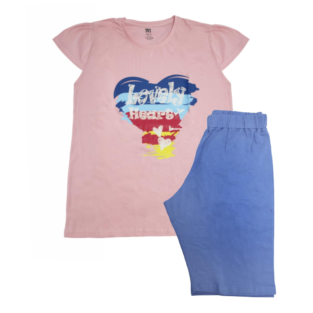 Papillon Girls Set Of 2 Pieces Half Sleeves T-shirt&Short Printed Heart Set Of 2 Pieces (pack of 1)