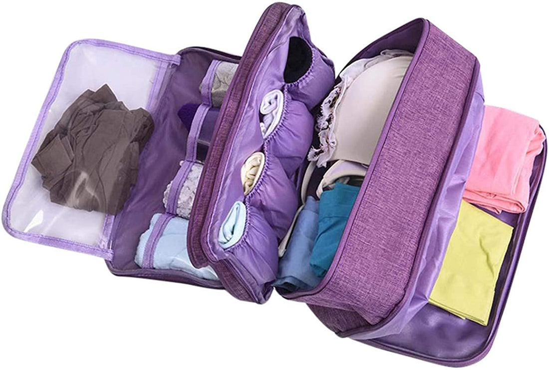 Compact Travel Lingerie Organizer Bag for Bras and Underwear with Multiple Compartments Lightweight Durable Zippered Case for Home and Vacation Use
