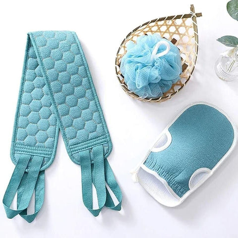 Bath Loofah Set 3-in-1 – Round Mesh Sponge, Long Back Washer, and Exfoliating Glove – Gentle Body Scrubber Kit for Daily Shower and Skin Exfoliation