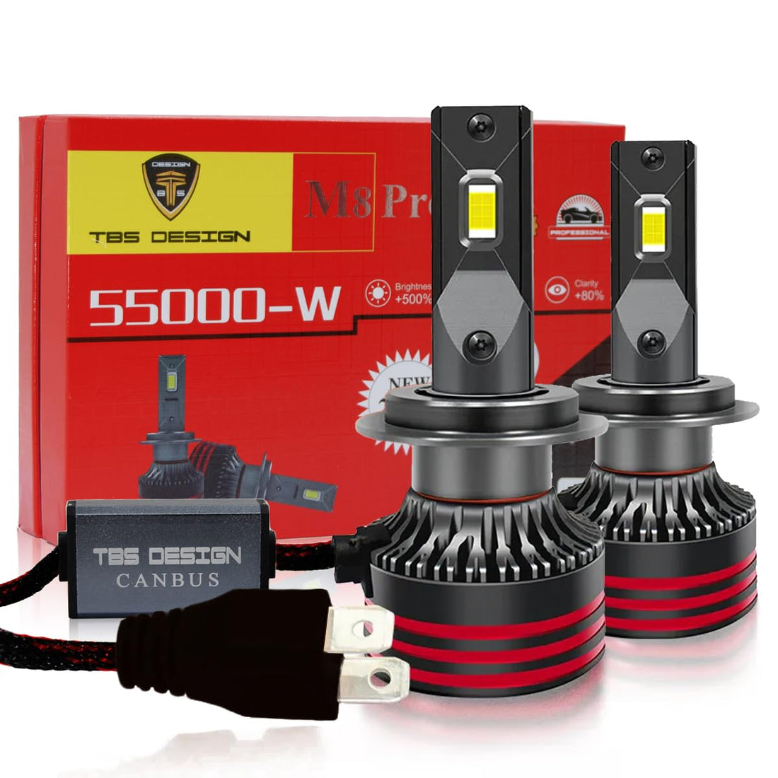 TBS DESIGN M8 PRO H7 LED Headlight Bulbs, 110W 11000LM 500% Brighter,6000K White LED Conversion Kit with 2nd-Gen VC Cooling Tech, Canbus Ready, Halogen Replacement, Pack of 2