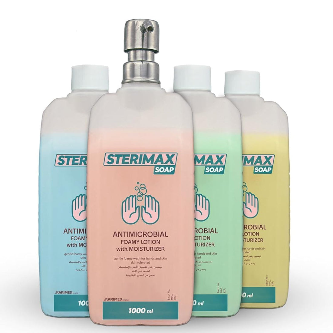 STERIMAX 4Pcs 1L antiseptic creamy hand wash stainless pump MIX