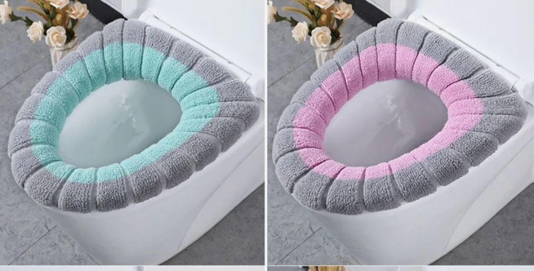 Soft Washable Toilet Seat Cushion Heating Pad - 2 Pcs Random Color, Multicolor, Polyester