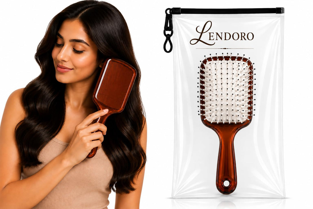 LENDORO Amber Massage Comb Large Paddle Hair Brush, PP and Nylon.