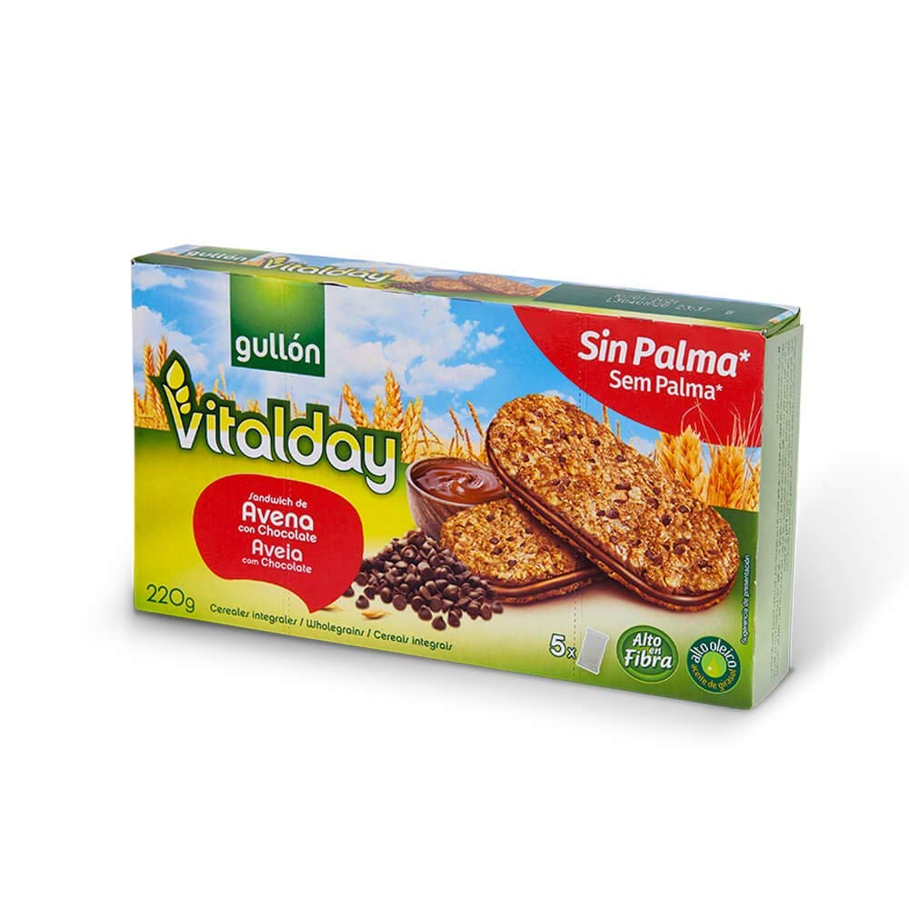 Gullón, Vitalday, Breakfast and Afternoon Snack, Oatmeal & Chocolate Biscuits, 220 g