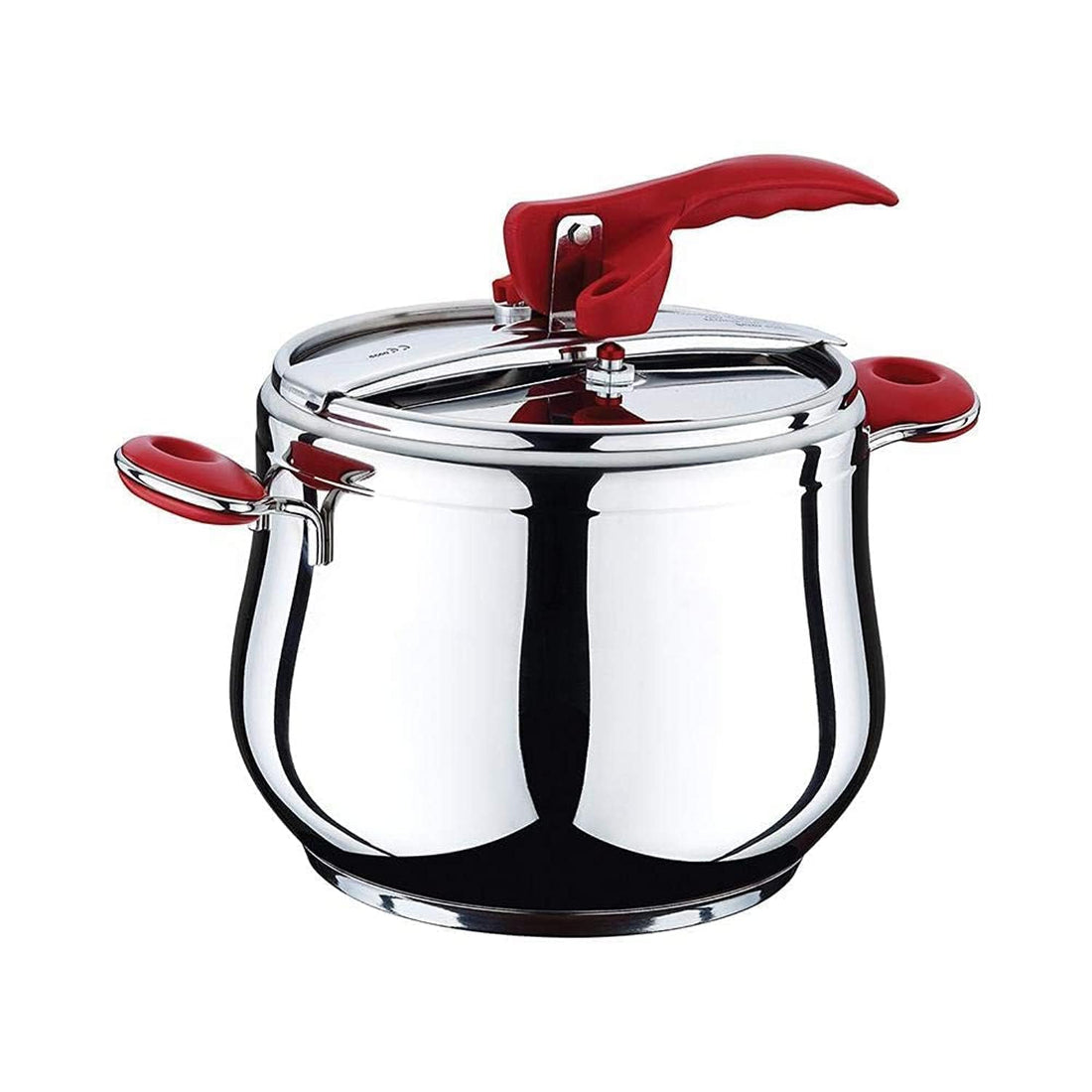 Stainless Steel Manual Pressure Cookers, 12 Liter Capacity, Silver/Red