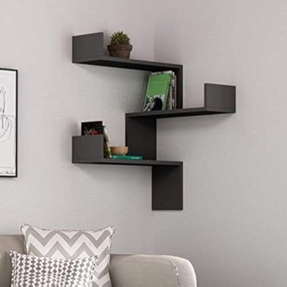 Corner Wall Shelves - Black - 3 Pcs