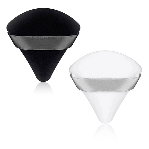 FADII Powder Puff 2 Pcs Triangle Powder Puffs Makeup Sponge for Pressed Powder Soft & Reusable Face Beauty Make Up Puff with Strap for Dry & Wet Makeup White Black