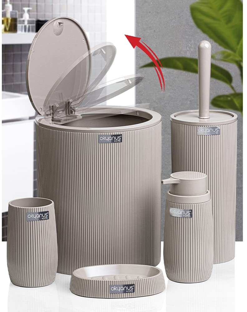 Okyanus 5-Piece Bathroom Set – Round Striped Brown, 36GCL-OKY-478-K
