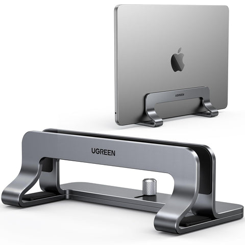 UGREEN Aluminum Vertical Laptop Stand, Double Desktop Stand Holder with Adjustable Dock Space-Saving Anti Slide Silicone Grips for All Tablet/iPad MacBook/Surface/Samsung/HP/Dell/Chrome Book Silver